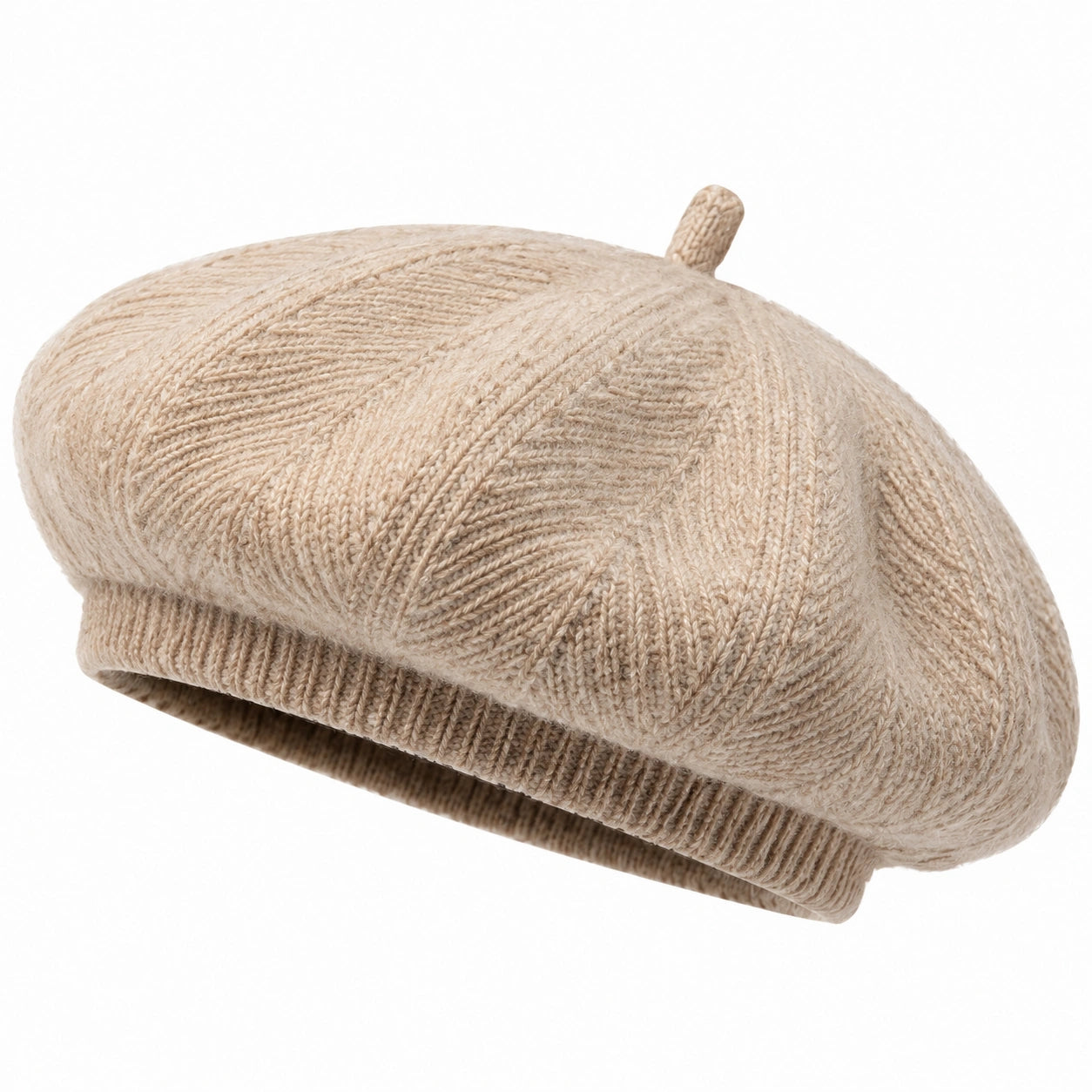 Béret en maille beige taille unique style classique