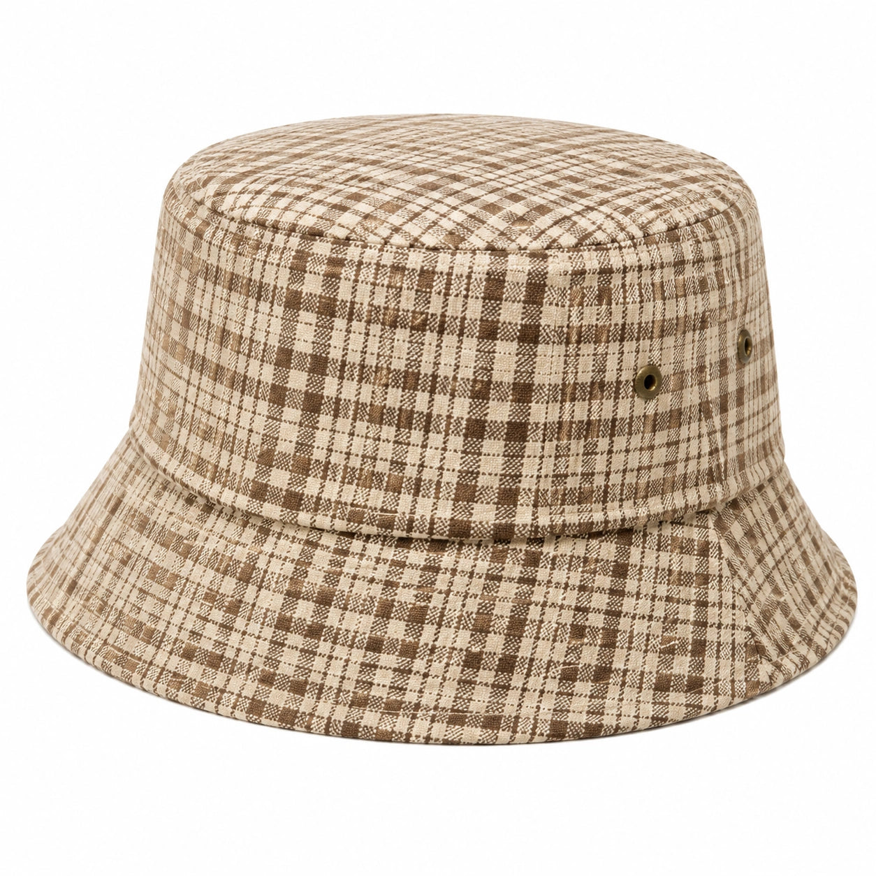 Chapeau bob taille unique en tissu beige et marron à carreaux style décontracté