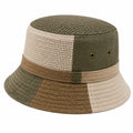 Chapeau bob taille unique en tissu texturé vert kaki beige et marron style patchwork