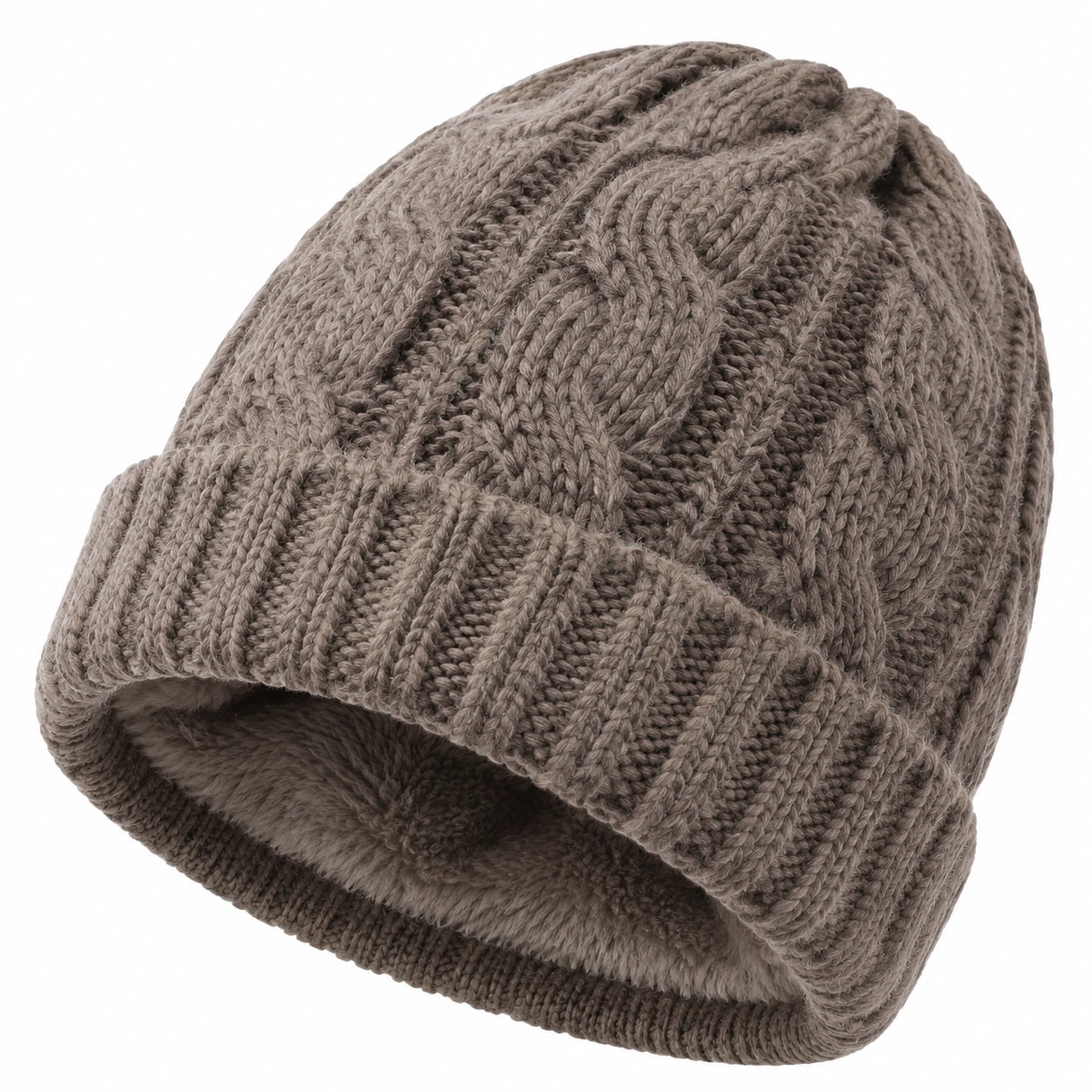 Bonnet unisexe taille unique en maille gris taupe à revers pour hiver