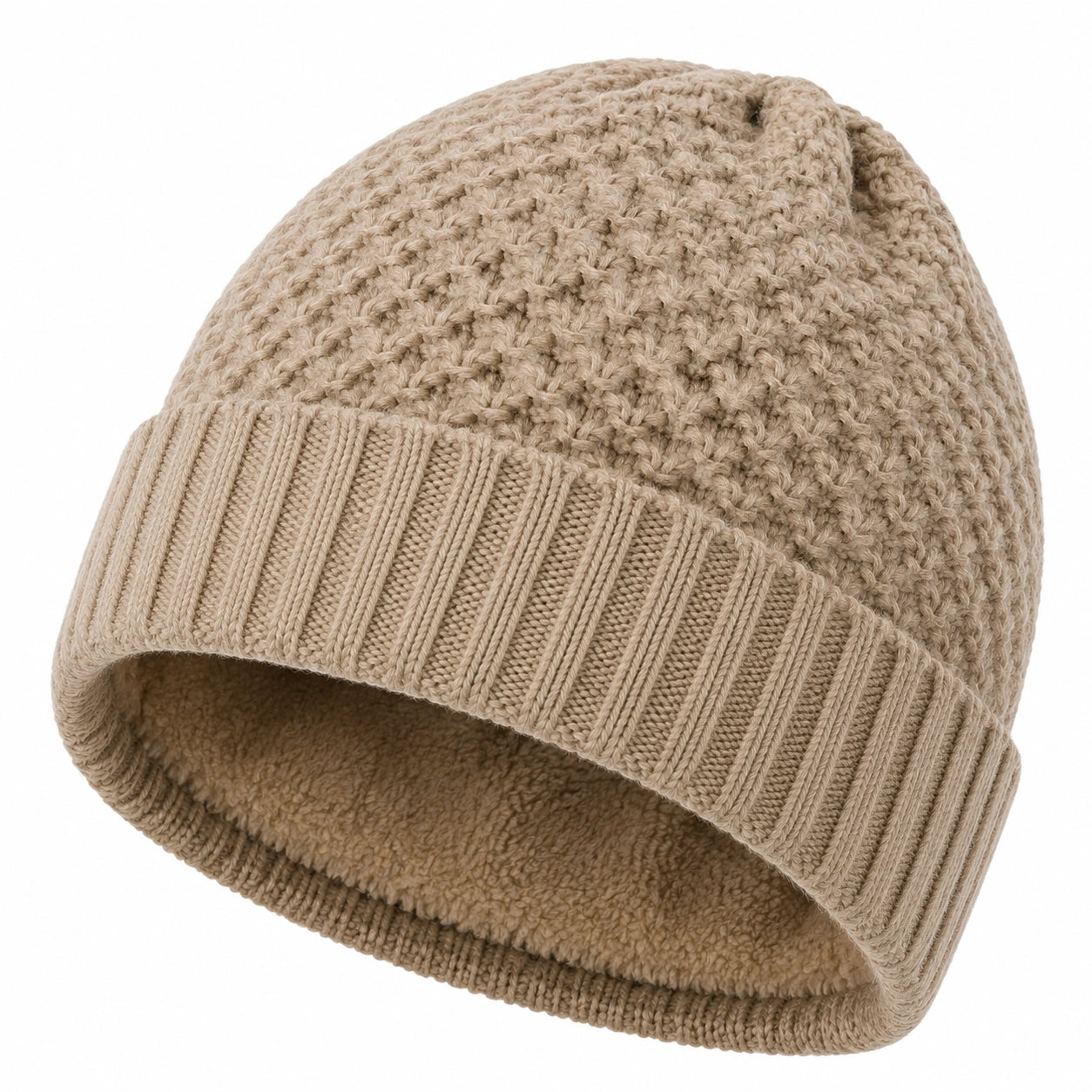 Bonnet taille unique beige en maille doublée style hivernal