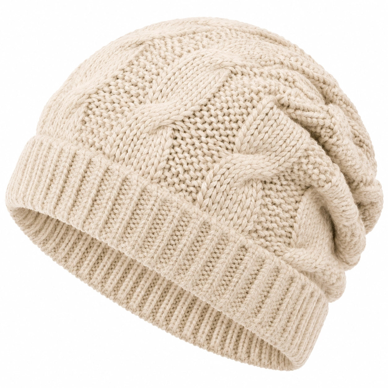 Bonnet taille unique en maille crème à revers style décontracté