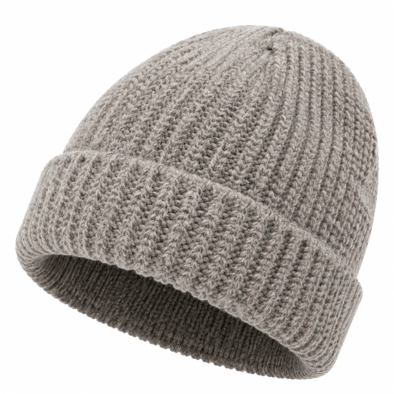 Bonnet en maille côtelée gris taille unique à revers pour adulte