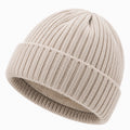 Bonnet unisexe taille unique en maille côtelée beige à revers pour usage quotidien