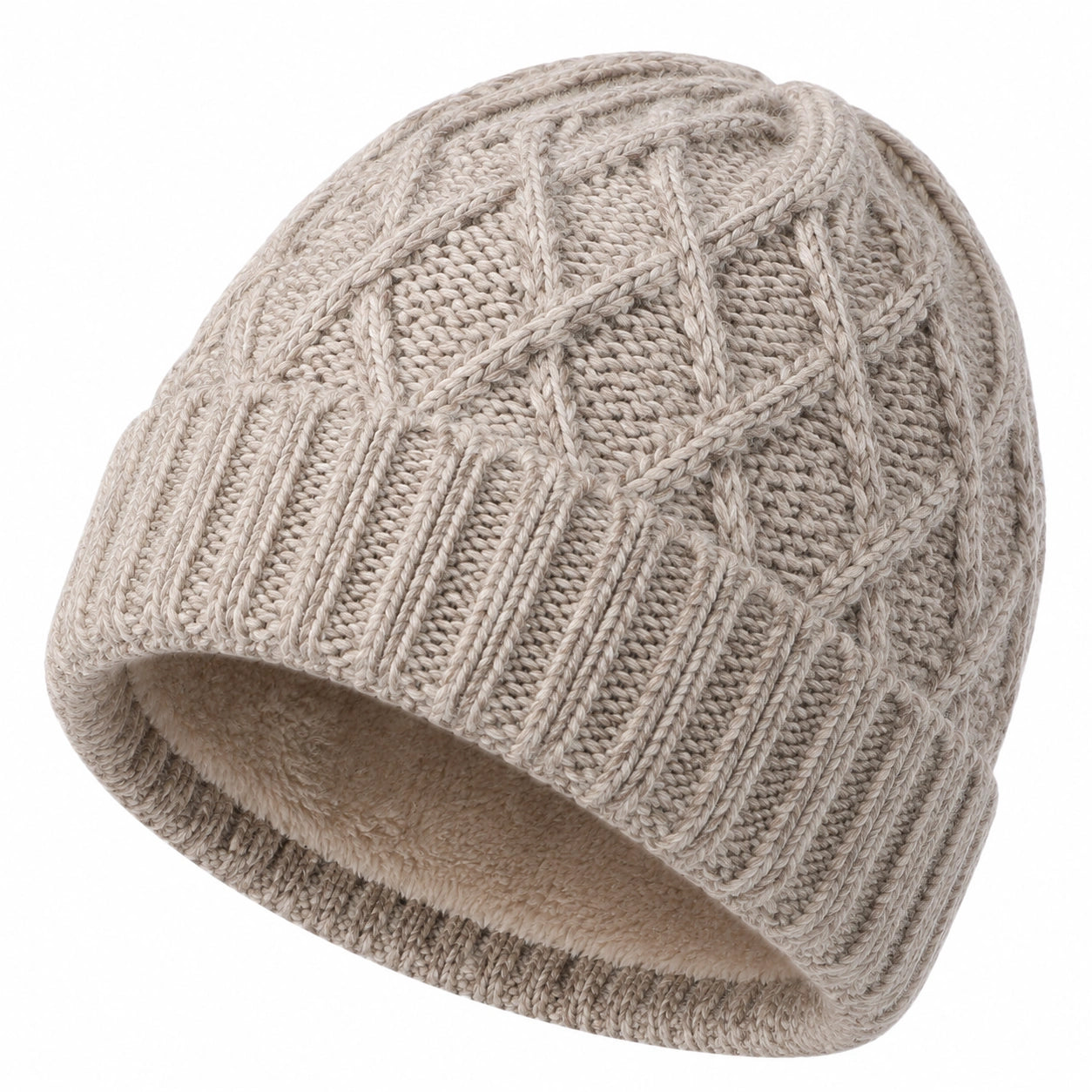 Bonnet taille unique en maille beige doublé polaire à torsades