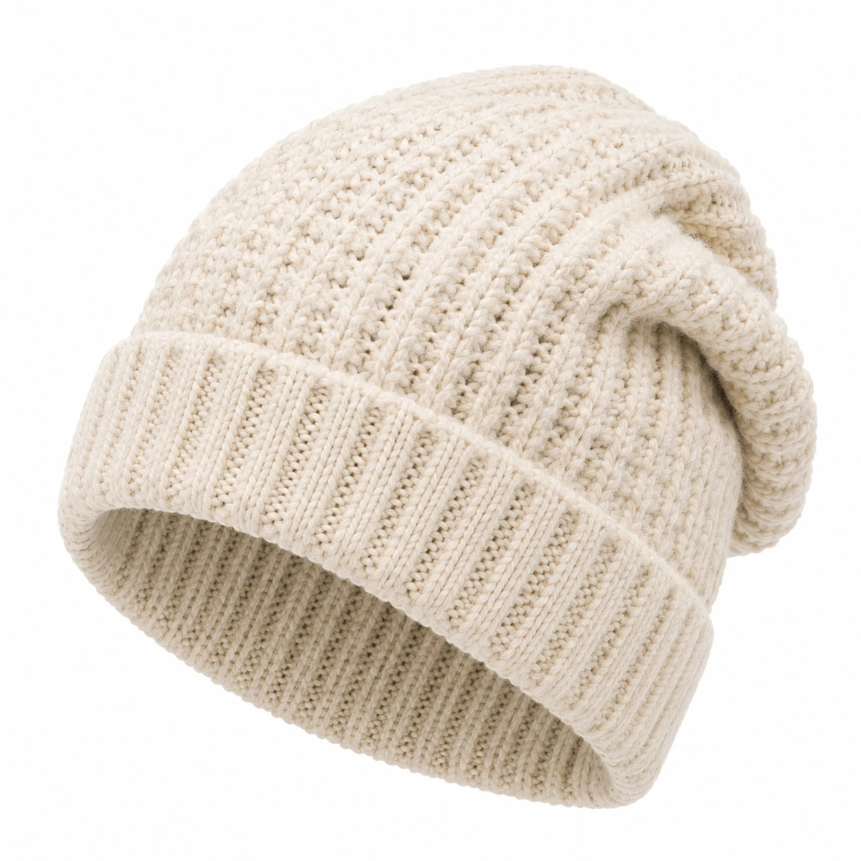 Bonnet en maille écru taille unique à revers chaud décontracté