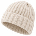 Bonnet taille unique en maille écru à revers style côtelé