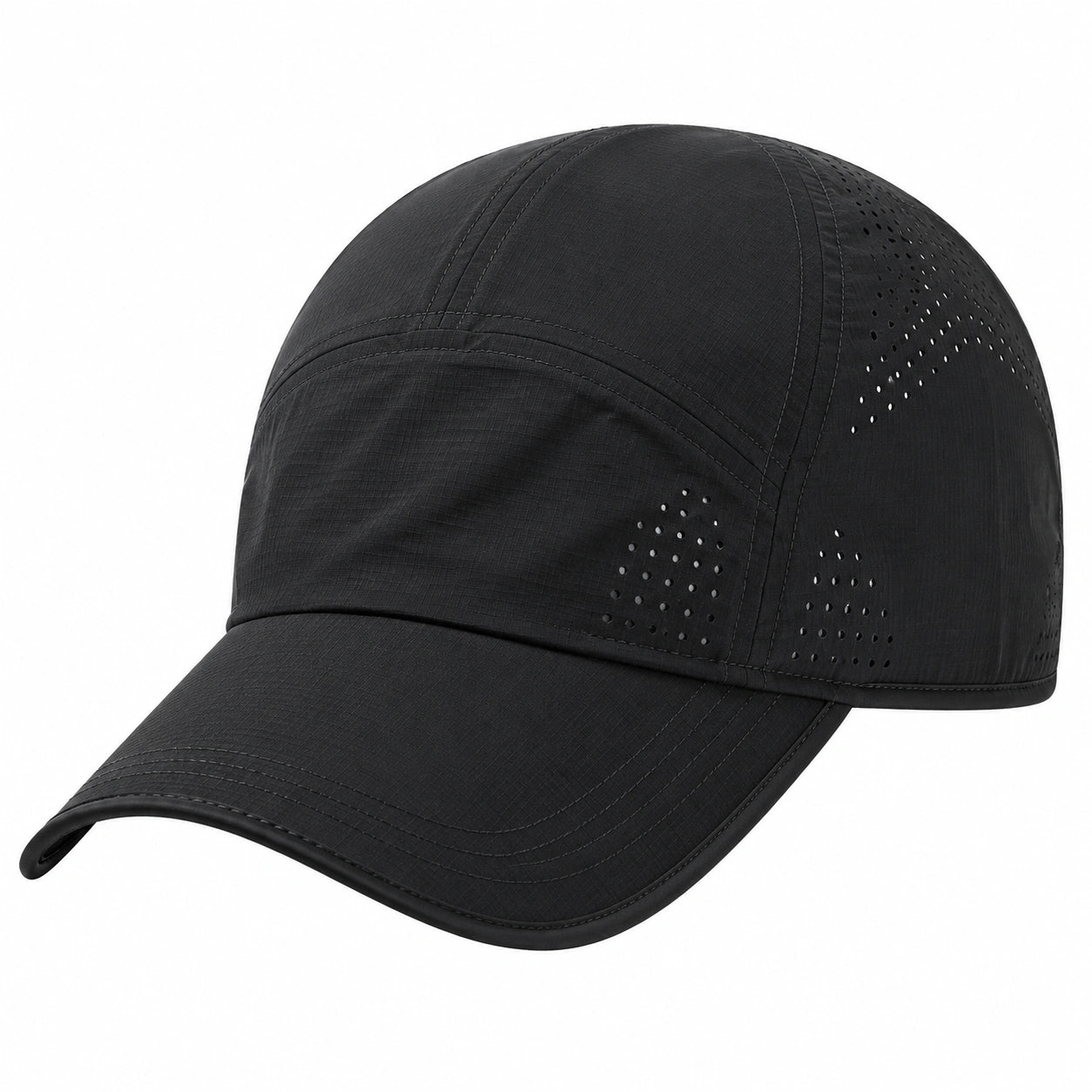 Casquette de sport taille unique noire en tissu perforé respirant