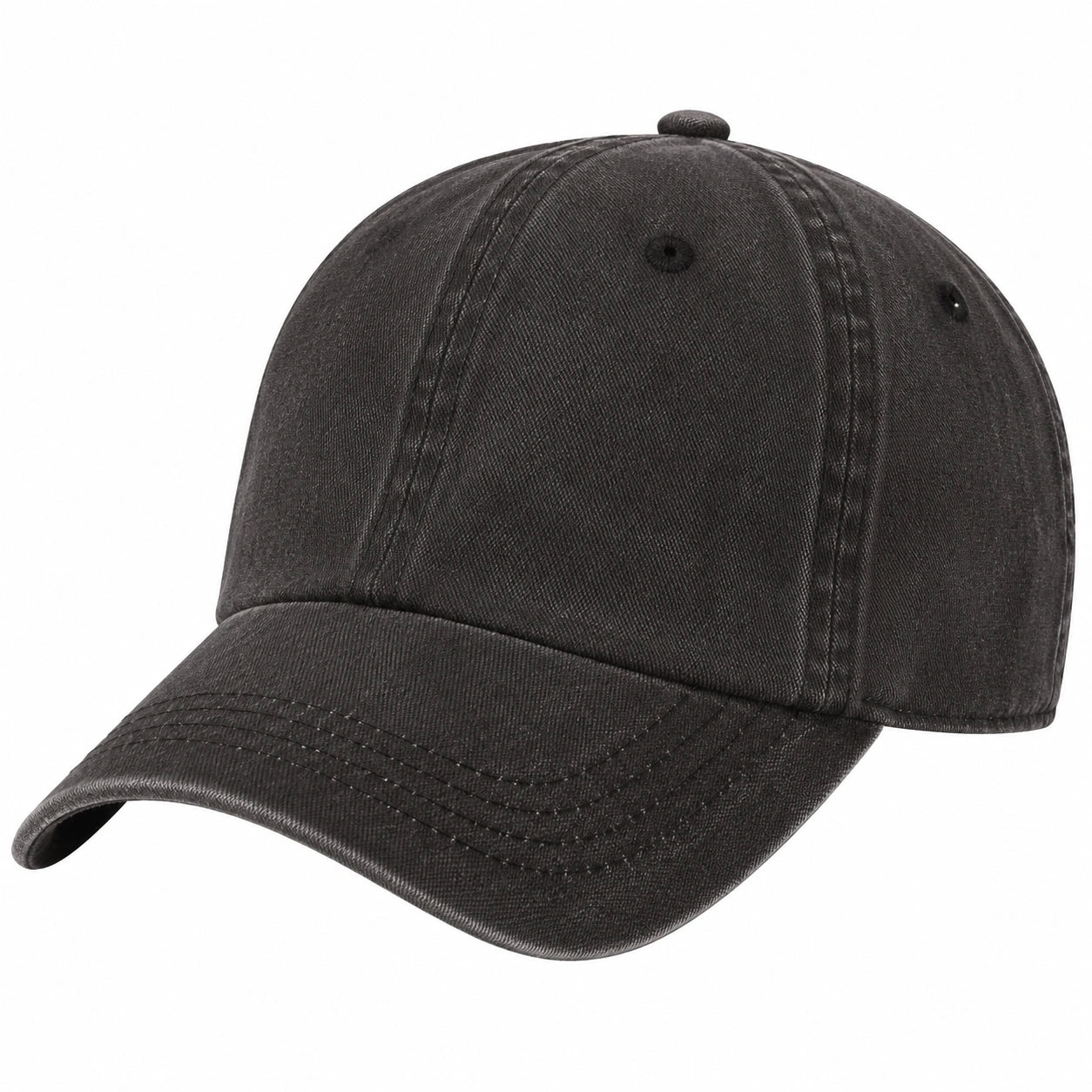 Casquette de baseball unisexe taille unique en coton noir délavé à visière courbée
