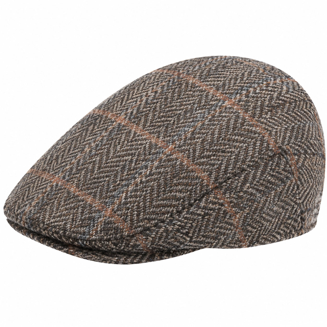 Casquette plate taille unique en tissu tissé marron gris à carreaux style classique