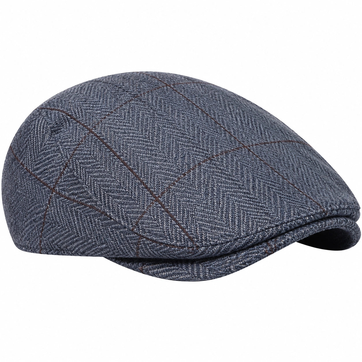 Casquette plate taille unique textile tissé bleu gris à carreaux style classique