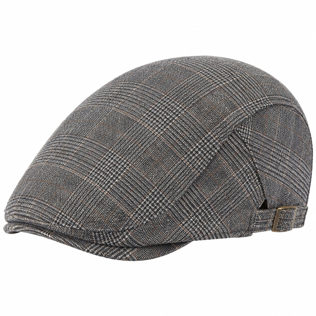 Casquette plate taille unique en tissu gris à carreaux réglable style classique