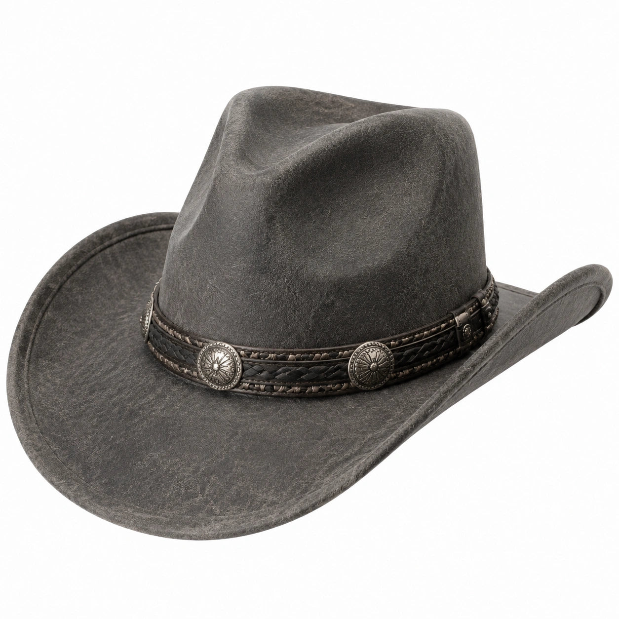 Chapeau cowboy taille unique gris en matière synthétique aspect vieilli style western