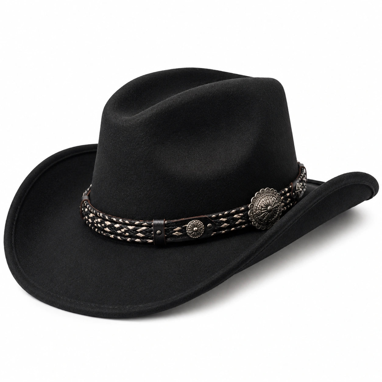 Chapeau western taille unique noir aspect feutré style cowboy