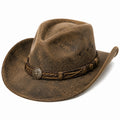 Chapeau cowboy taille unique brun en matière synthétique effet vieilli avec bord relevé