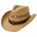 Chapeau cowboy taille unique en paille naturelle beige avec bande marron style western
