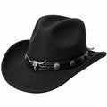 Chapeau cowboy taille unique en feutre noir à bande décorative réglable