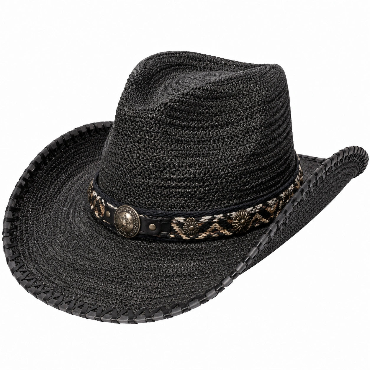 Chapeau cowboy taille unique en fibres tressées noir style western