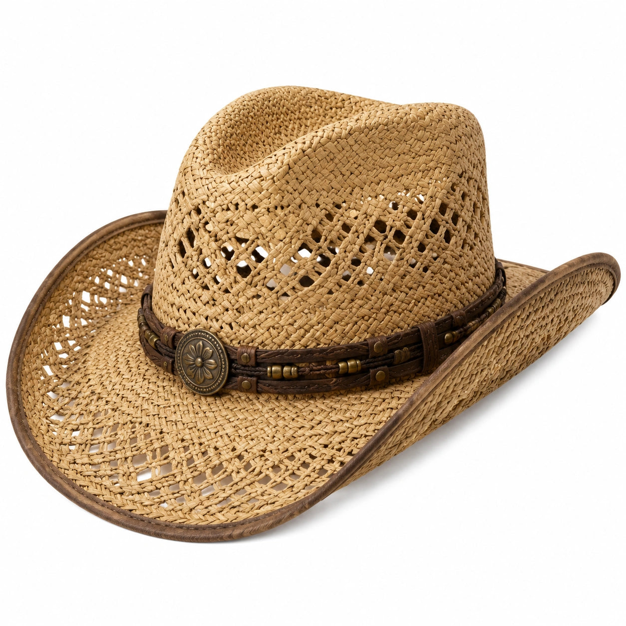 Chapeau cowboy taille unique en fibres tressées beige style western