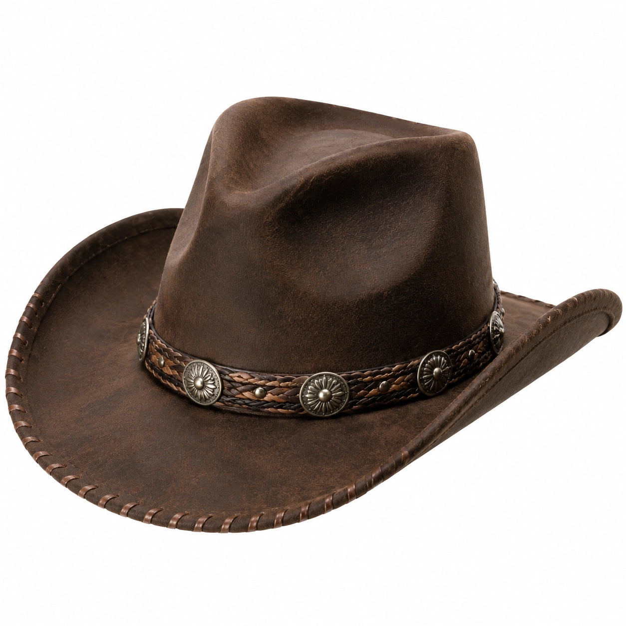 Chapeau cowboy taille unique marron aspect cuir style western