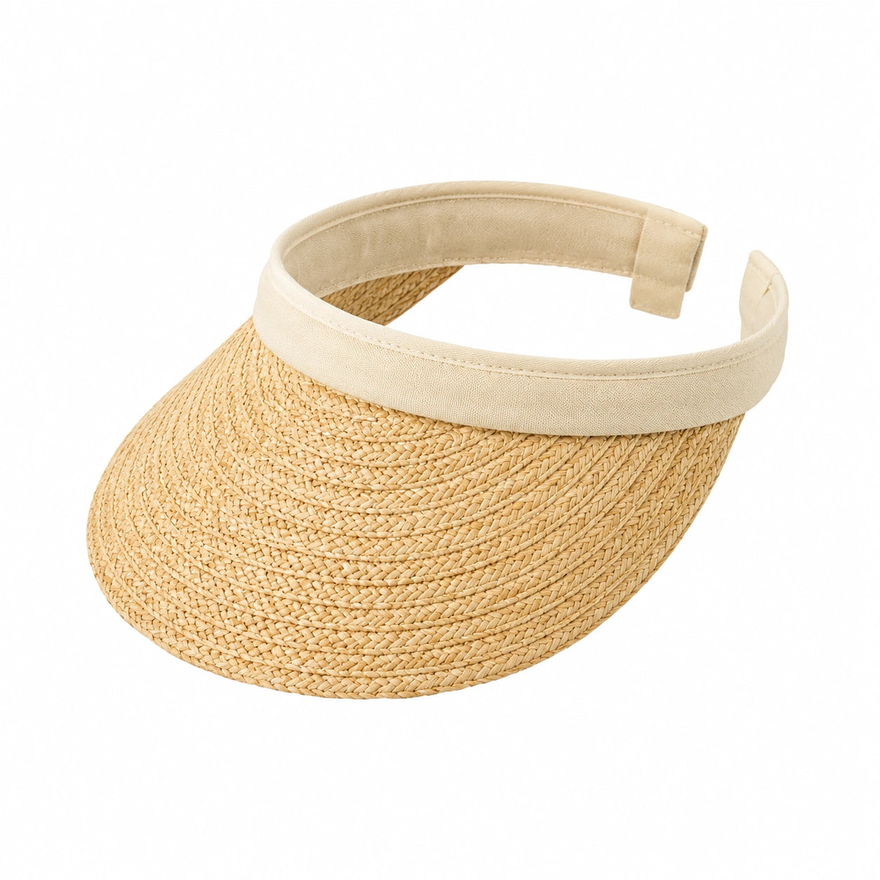 Visière de soleil taille unique en paille tressée beige ajustable